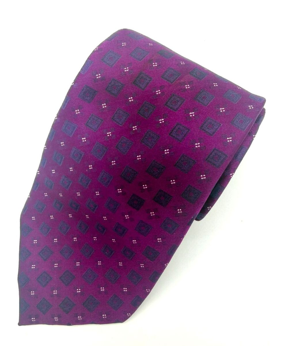 Necktie Calvin Klein Geometric Square Pattern 100% Silk Bright Purple Tie